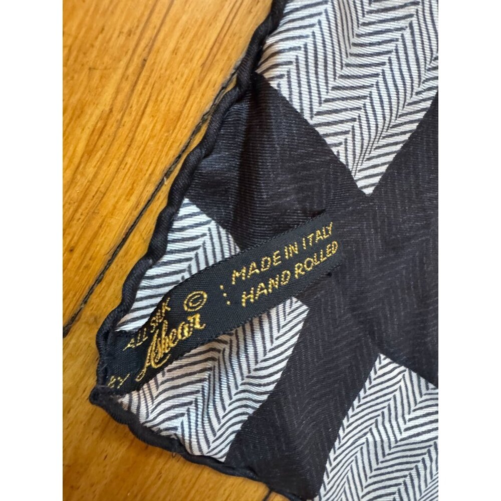 Italy Ashear 100% Silk Hand Rolled Black & White Scarf  18.5" x 18"